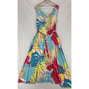 NWT Natori Womens Midi Dress Gauze V-Neck Pockets Tropical Resort Vaca Size S